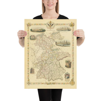 Old Map of Germany, 1851 - Pre-Unification, Pre-Reich Deutschland, Holy Roman Empire, States, Duchies