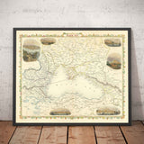 Vieille carte de la mer Noire, 1854 - Guerre de Crimée, Russie, Ukraine, Europe, Empire ottoman, Turquie, Balkans, Grèce