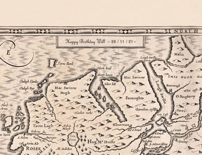 Old Monochrome Map of West Yorkshire, 1611 by John Speed - York, Bradford, Sheffield, Leeds, Huddersfield, Harrogate, Skipton