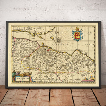 Vecchia mappa di Lothian ed Edimburgo, 1690 - Queensferry, Linlithgow, Firth of Forth, Haddington, Dalkeith, Loanhead 