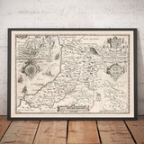 Alter monochromer Karte von Ceredigion, Wales, 1611 von John Speed - Aberystwyth, Cardigan, Aberporth, Aberarth 