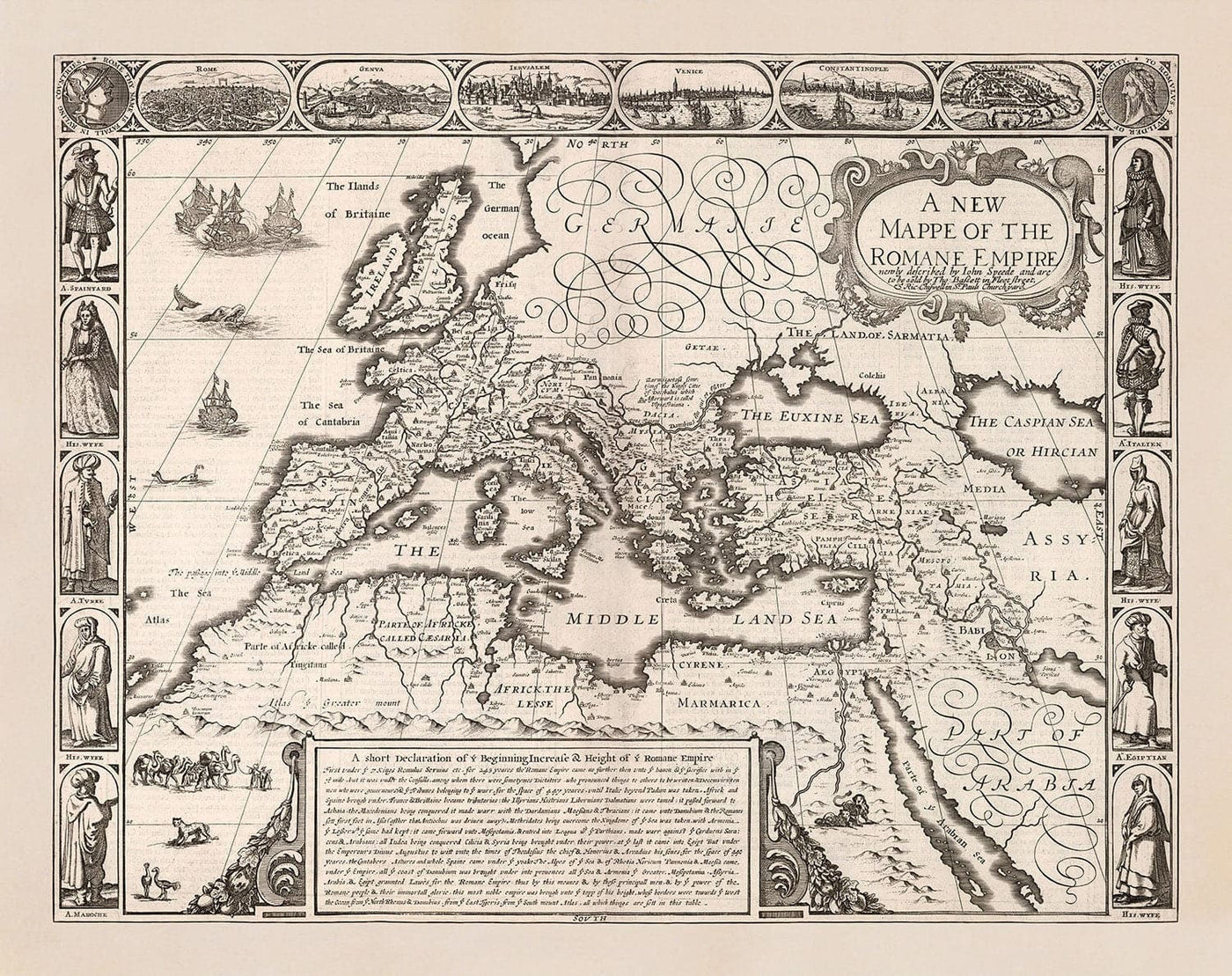 Old Roman Empire Map, 1676 by John Speed - Mediterranean, Byzantine, Middle East, North Africa