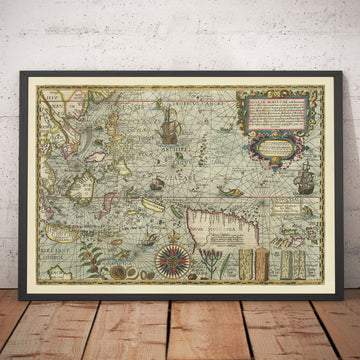 Old Spice Isles Map of Southeast Asia, 1598 by Wolfe - Dutch East Indies - Indonesia, Philippines, Singapore, Borneo, Sea Monsters