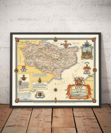 Ancienne carte du Kent par Ernest Clegg, 1947 - Canterbury, Seconde Guerre mondiale, Churchill, Bataille d&