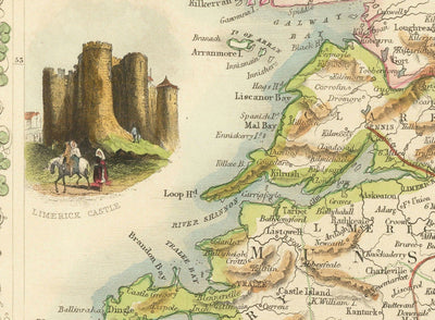 Alte Karte von Irland, Eire 1851 von Tallis & Rapkin - Viktorianische handkolorierte Provinzen, Städte, Dublin, Eisenbahnen