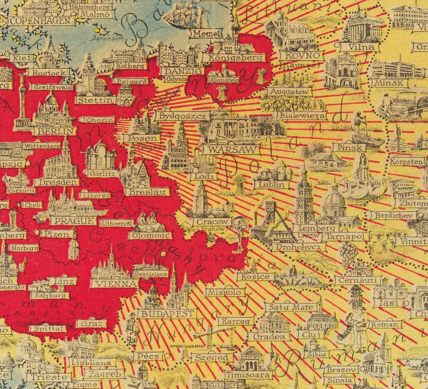World War 2 Map, 1939 by Ernest Dudley Chase - Hitler's Dream of Expansion - Nazi Germany Territory