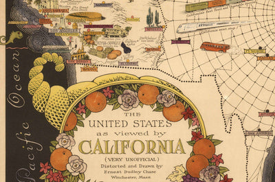 A "Typical Californian's" Map of the United States by E. Chase, 1940 - Unofficial Distorted West vs. East USA