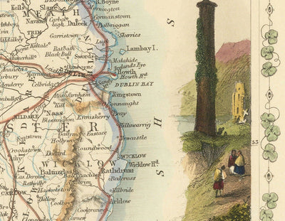 Alte Karte von Irland, Eire 1851 von Tallis & Rapkin - Viktorianische handkolorierte Provinzen, Städte, Dublin, Eisenbahnen