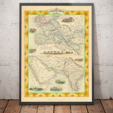 Ancienne carte de la route postale : Europe vers l'Inde, 1851 - Commerce terrestre de l'Empire britannique - Suez, chameaux, mer Rouge, Arabie