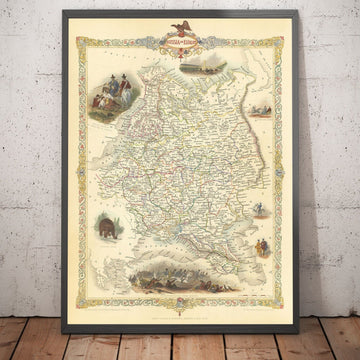 Alte Karte des Russischen Reiches in Europa, 1851 - Moskau, Napoleon, Finnland, Krim, Ukraine, Minsk, St. Petersburg 