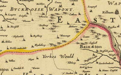 Old Map of East Yorkshire, 1690 - Hull, Bridlington, Goole, Beverley, Hornsea, Driffield, Howden