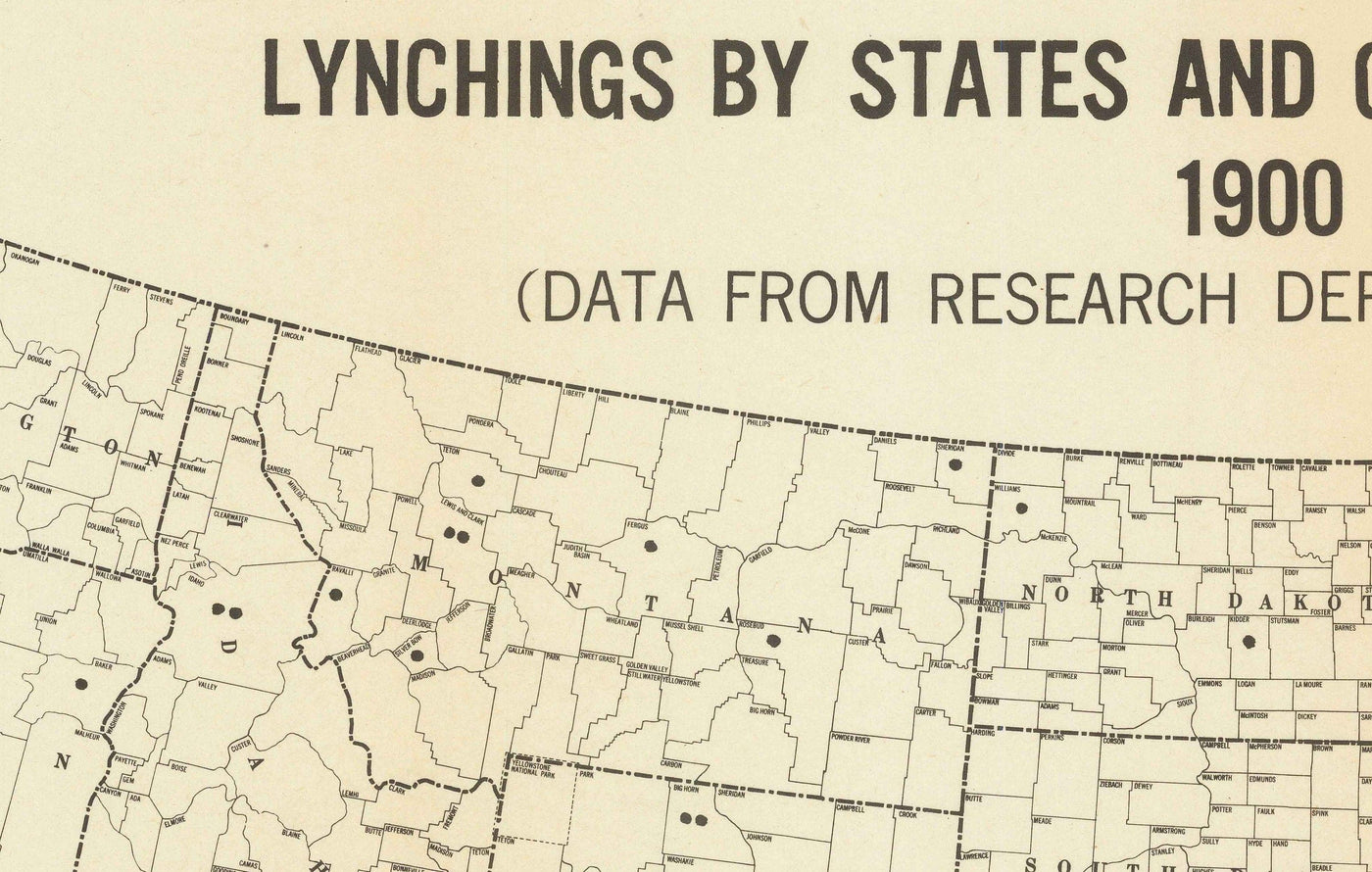 Old Map of Lynchings in America, 1900-1931 - African American Racial Injustice, Deep South USA, Jim Crow, KKK