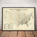 Old Map of Lynchings in America, 1900-1931 - African American Racial Injustice, Deep South USA, Jim Crow, KKK