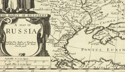 Old Map of Russia, 1676 by John Speed - Peter the Great's Russian Empire, Old Europe, Moscow, Kiev, Tatars, Ukraine