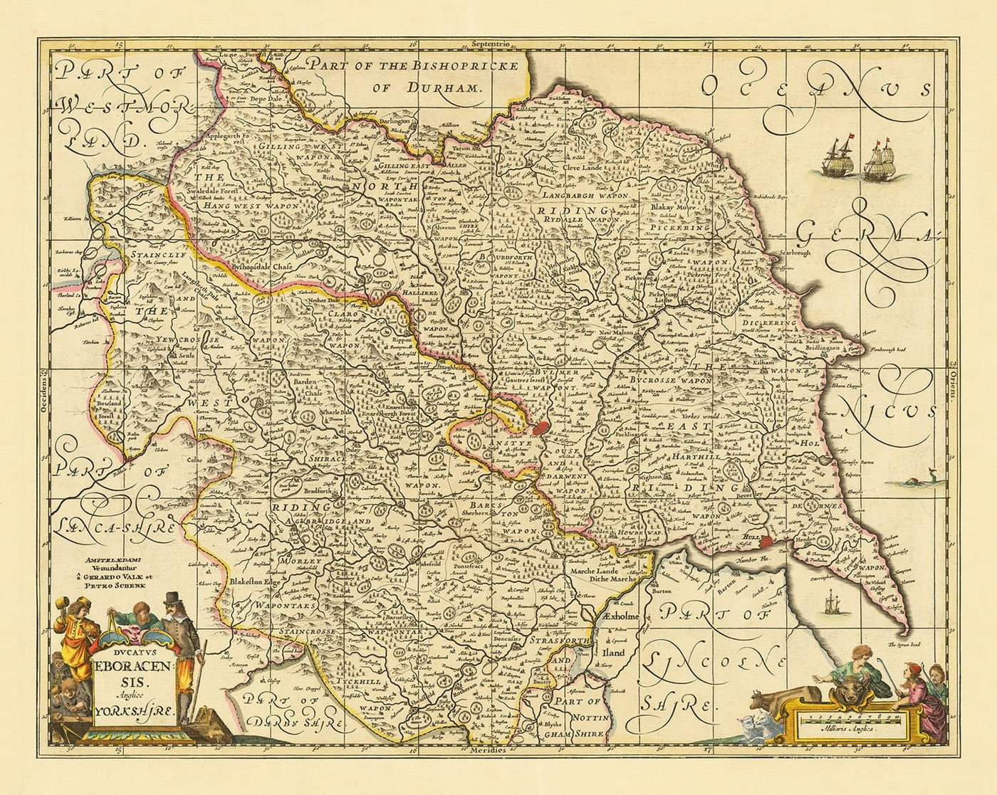Old Map of Yorkshire, 1690 - York, Leeds, Sheffield, Rotherham, Doncaster, Middlesbrough, Hull, Whitby, Humber