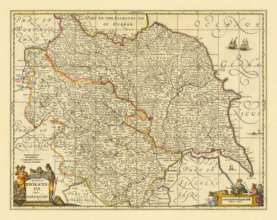 Old Map of Yorkshire, 1690 - York, Leeds, Sheffield, Rotherham, Doncaster, Middlesbrough, Hull, Whitby, Humber