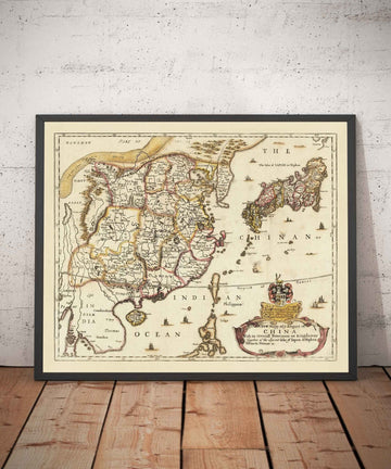Alte Karte von China und Ostasien, 1669 von Blome - Große Mauer, Kantone, Korea, Japan, Vietnam, Thailand, Kambodscha 