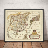 Old Map of China and East Asia, 1669 by Blome - Great Wall, Cantons, Korea, Japan, Vietnam, Thailand, Cambodia