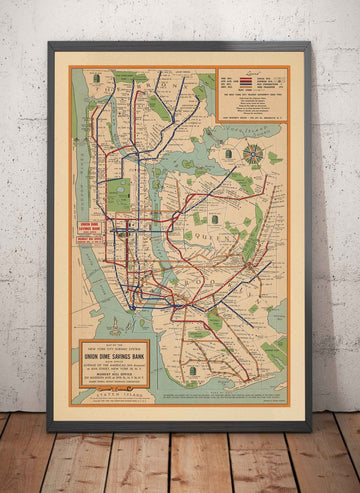 Alter U-Bahn-Plan von New York City, 1954 von Voorhies - Queens, Brooklyn, Manhattan, IND, IRT, BMT-Bahnlinien 