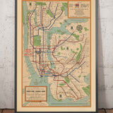 Old Subway Map of New York City, 1954 by Voorhies - Queens, Brooklyn, Manhattan, IND, IRT, BMT Rail Lines