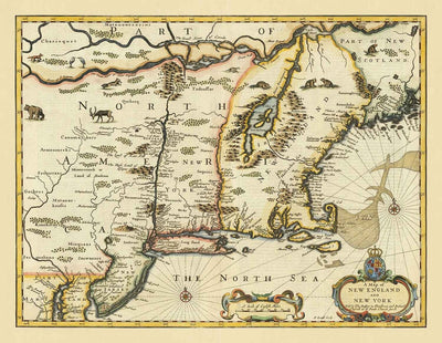 Old Map of New York & New England, 1676 by John Speed - East Coast US, New Jersey, Massachusetts, British Colonies
