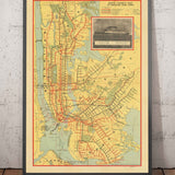 Old Subway Map of New York City in 1927 - Queens, Brooklyn, Railway, Manhattan, INT, BMT, Interboro Elevated Rail