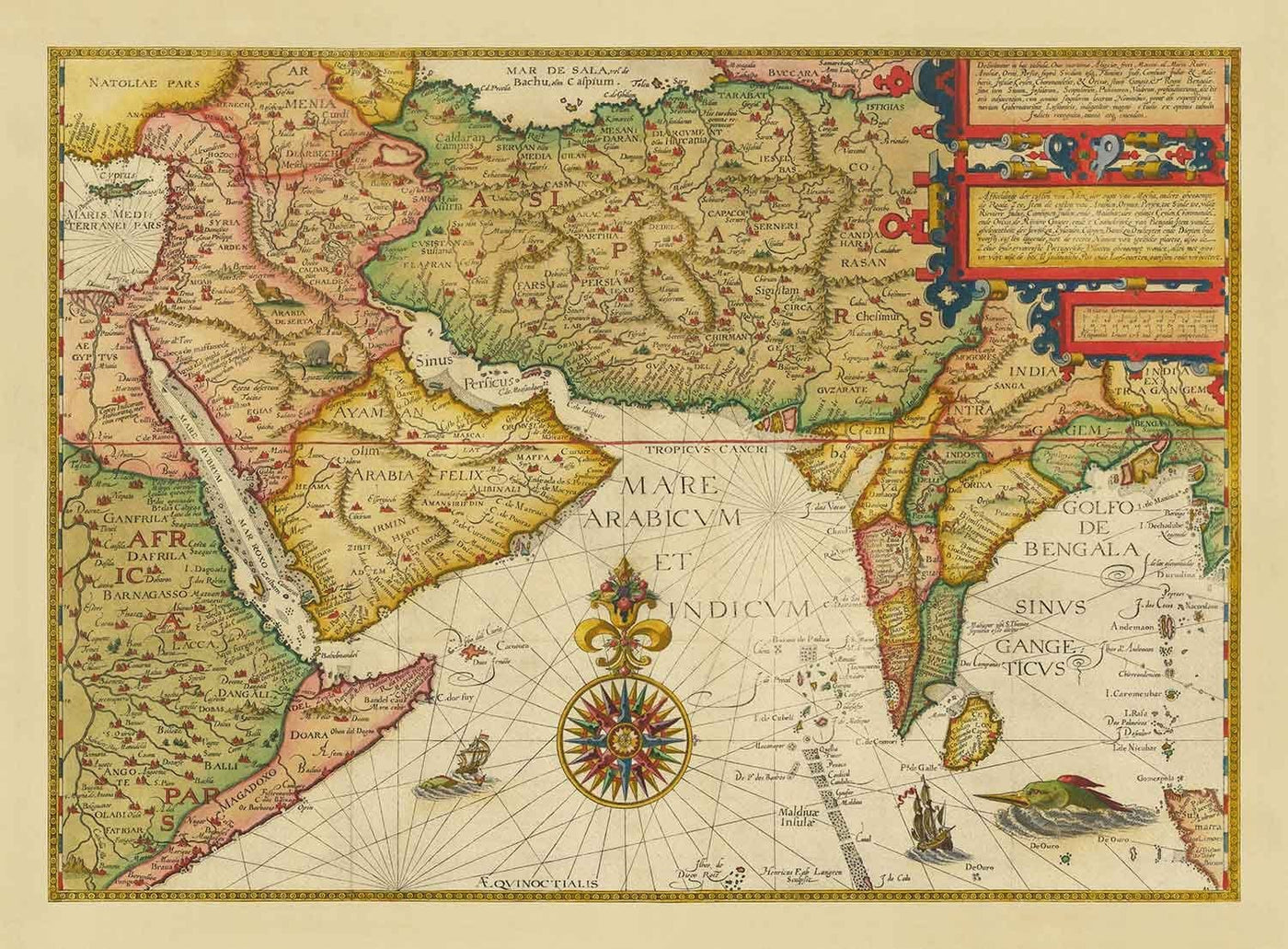 Old Map Of Middle East Asia 1596 By Linschoten India Iran Afgha old-map-of-middle-east-asia-1596-by-linschoten-india-iran-afgha