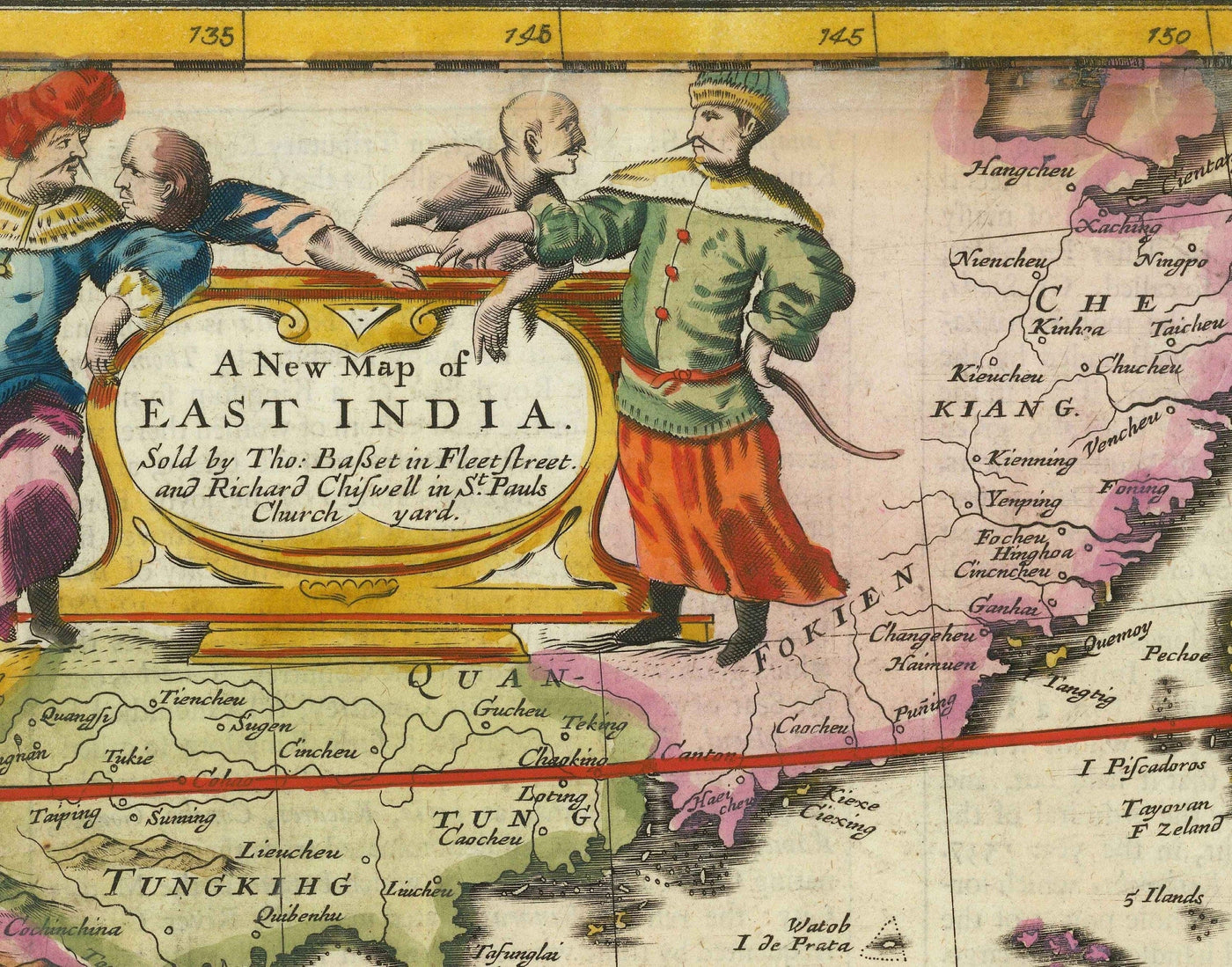 Old Map of India and South East Asia, 1676 by John Speed - Pakistan, Thailand, China, Indonesia, Taiwan
