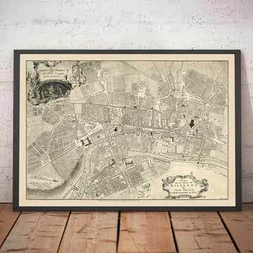 Old Map of Kilkenny by John Rocque in 1758 - River Nore, High Street, Gallow&