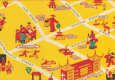 Old Map of Chinatown in San Francisco, 1939 - Grant Avenue, Stockton, Clay, Washington Street, St. Mary's Square