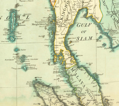 Old Map of the East Indies, 1794 - India, Hindustan, China, Vietnam, Thailand, Siam, Burma, Malaysia, Vietnam, Pegu