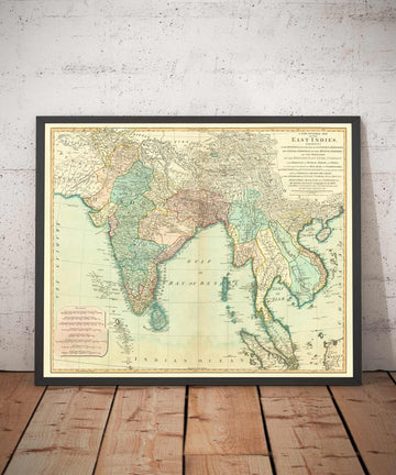 Mappa antica delle Indie Orientali, 1794 - India, Hindustan, Cina, Vietnam, Thailandia, Siam, Birmania, Malesia, Vietnam, Pegu 