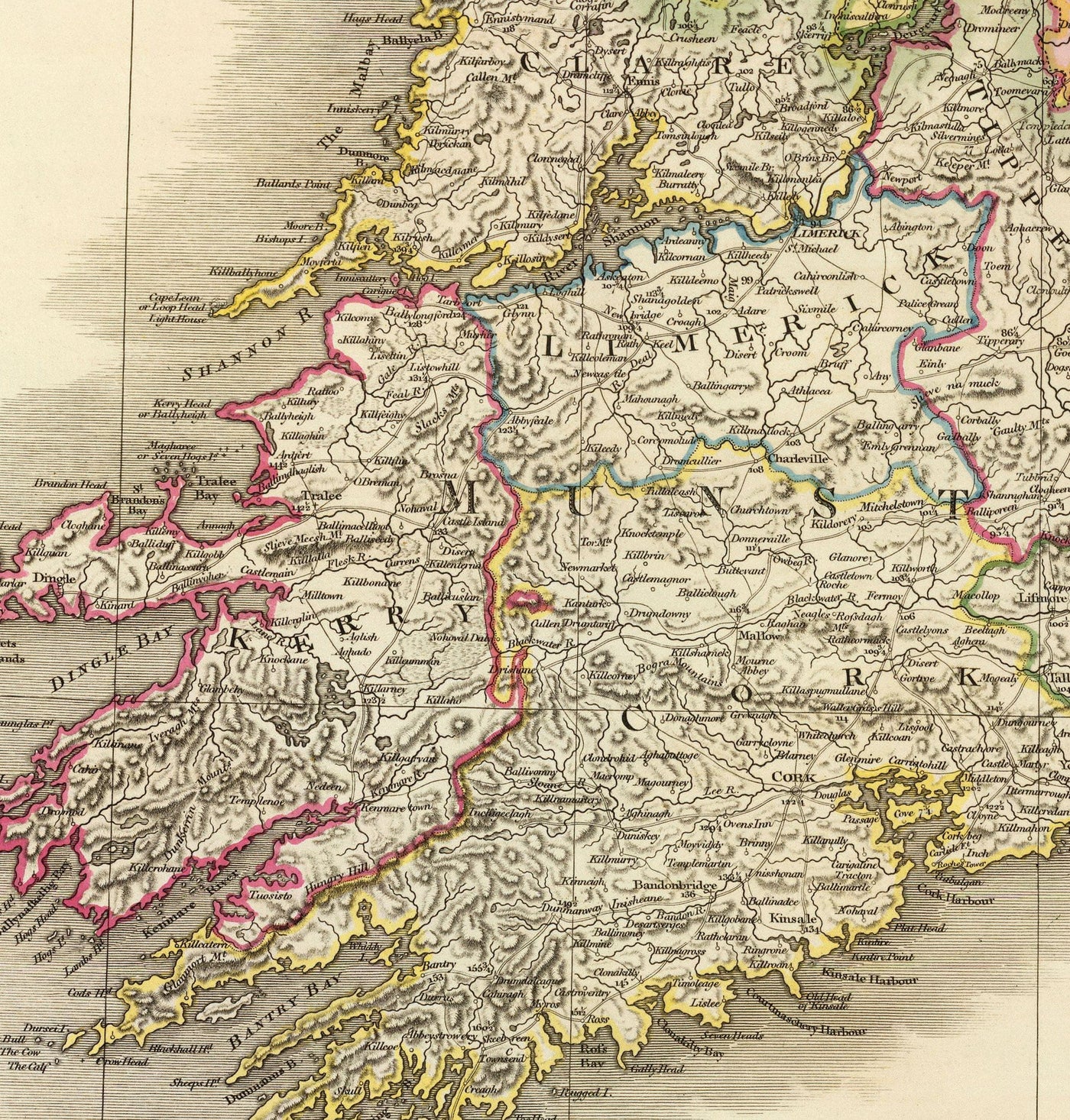 Old Map of Ireland in 1798 by W. Faden - Rare Colour Atlas Map - Dublin, Belfast, Cork