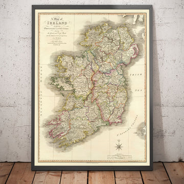 Alte Karte von Irland im Jahr 1798 von W. Faden - Seltene Farb-Atlas-Karte - Dublin, Belfast, Cork 