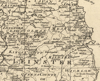 Old Map of Ireland Family Names, 1795 - O'Neill, O'Brien, O'Leary, O'Sullivan, O'Conor, O'Flaherty, O'Dowd, etc