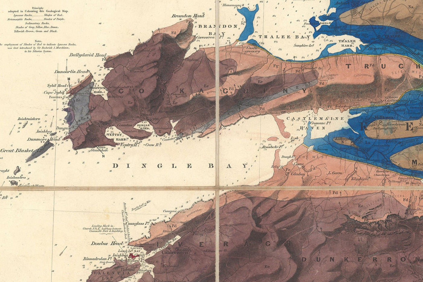 Large Old Geological Map of Ireland, 1837 by Richard John Griffith for the Railway Commissioners