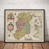 Mapa antiguo de Irlanda, Hibernia en 1654 por Joan Blaeu del Teatro Orbis Terrarum Sive Atlas Novus - Islas Británicas