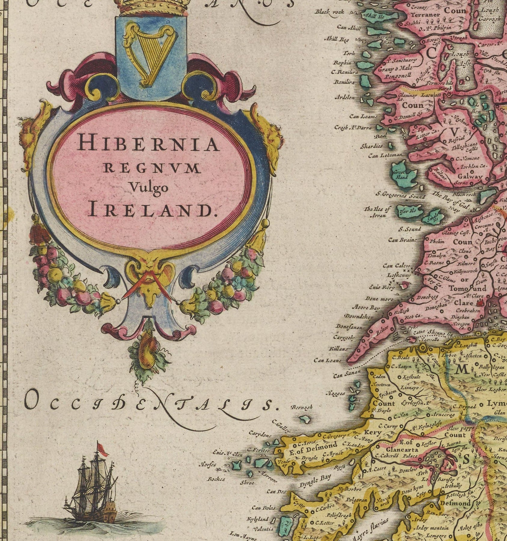 Old Map Of Ireland Hibernia In 1654 By Joan Blaeu From The Theatrum O old-map-of-ireland-hibernia-in-1654-by-joan-blaeu-from-the-theatrum-o