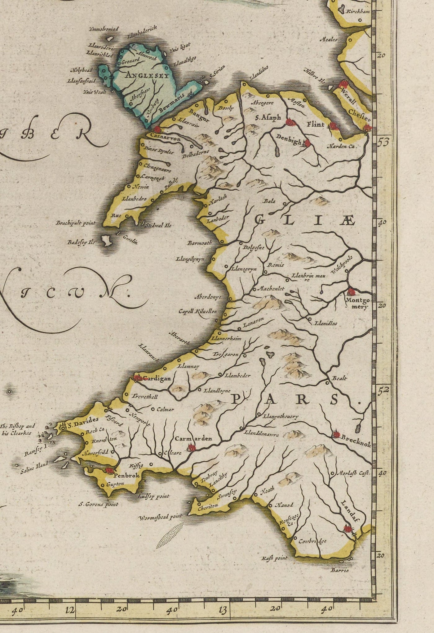 Old Map of Ireland, Hibernia in 1654 by Joan Blaeu from the Theatrum Orbis Terrarum Sive Atlas Novus - British Isles
