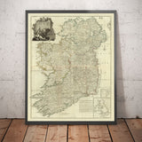 Alte Karte von Irland im Jahr 1790 von John Rocque - Seltene große Wandkarte 