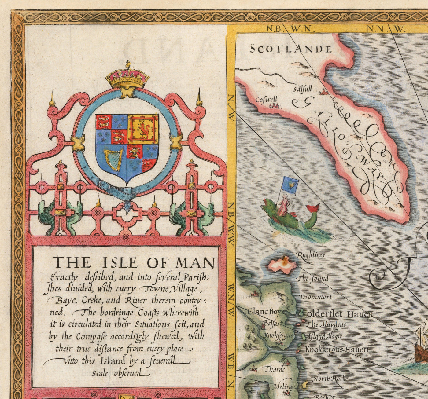 Old Map of Isle of Man, 1611 by John Speed - Douglas, Castletown, Peel, Ramsey
