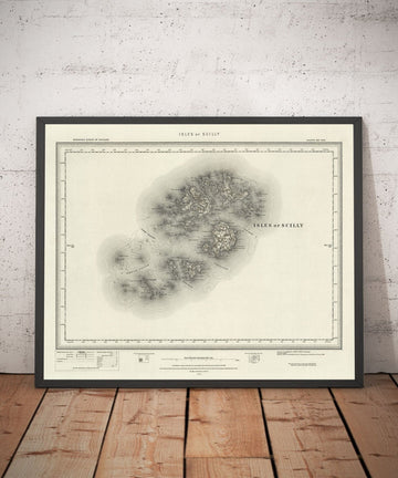 Antigua mapa de las Islas de Scilly, 1896 - Santa María, Martín, Agnes, Tresco, Bryher y otras islas 