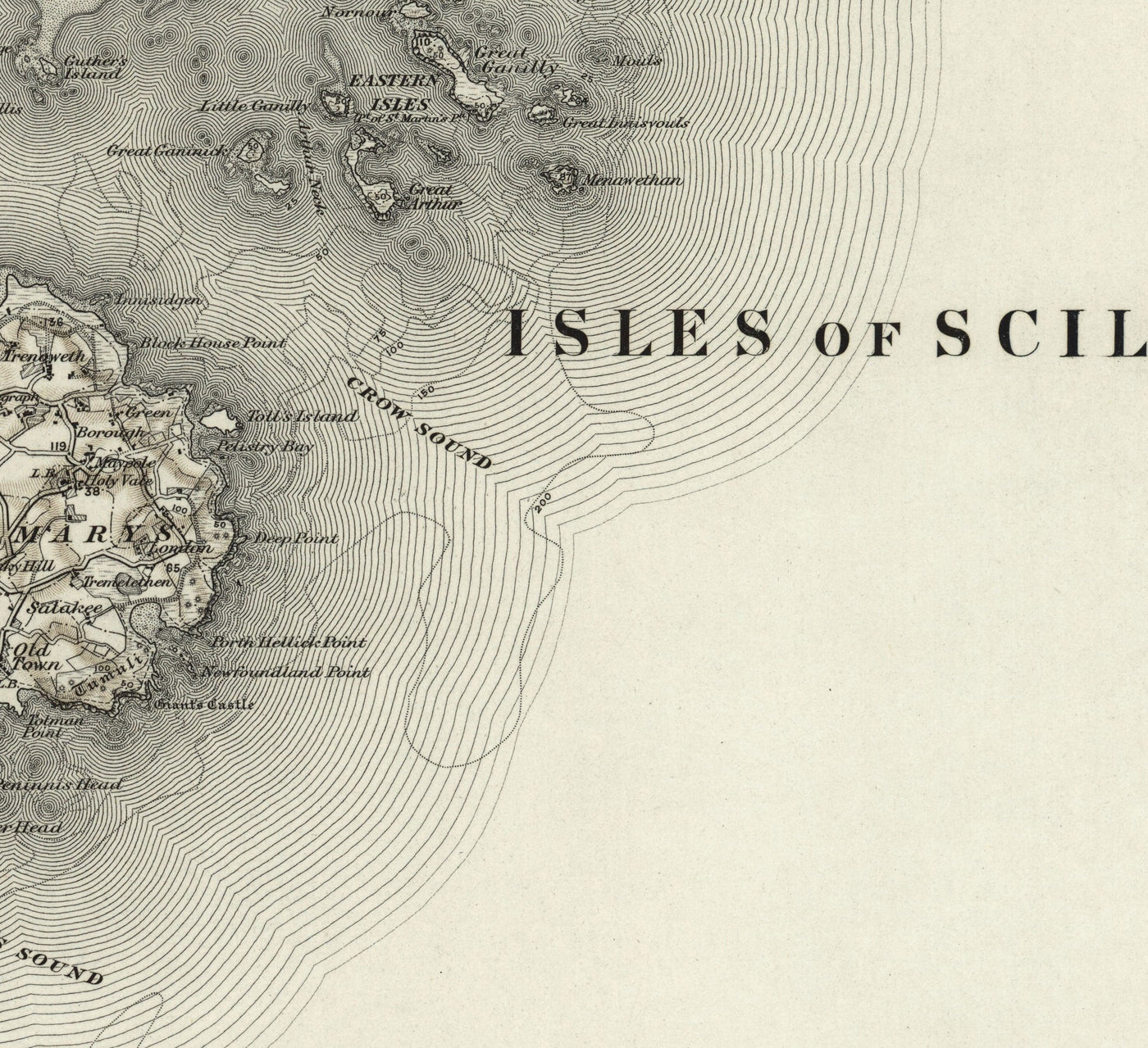 Old Map of Isles of Scilly, 1896 - St Mary, Martin, Agnes, Tresco, Bryher & Other Islands
