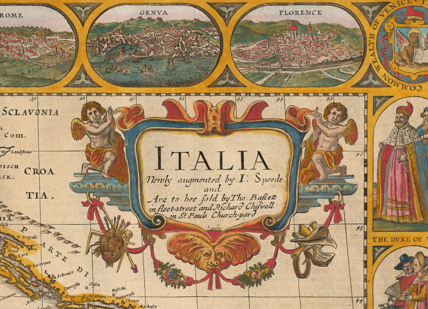 Old Handcoloured Map of Italy, 1627 by John Speed - Corsica, Sardinia, Sicily, Venice, Rome, The Pope