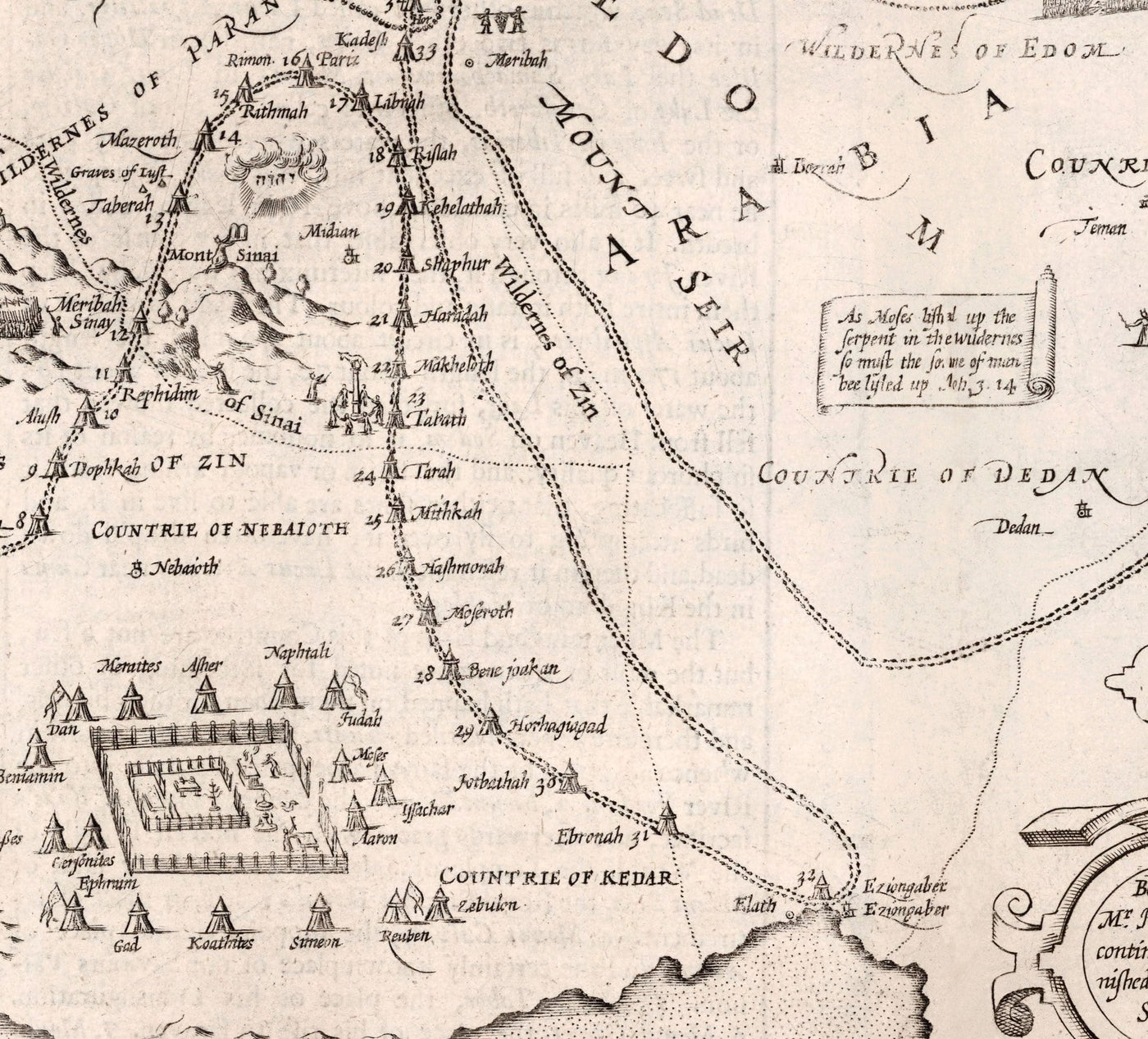 Old Map of Canaan, Israel, in 1627 by John Speed - Jerusalem, Levant, Palestine, Middle East - Moses & Bible Chart