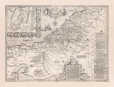 Old Map of Canaan, Israel, in 1627 by John Speed - Jerusalem, Levant, Palestine, Middle East - Moses & Bible Chart