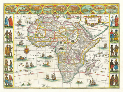 Old Map of Africa by Johannes Blaeu, 1635 - Rare Atlas Colonial Continent Map