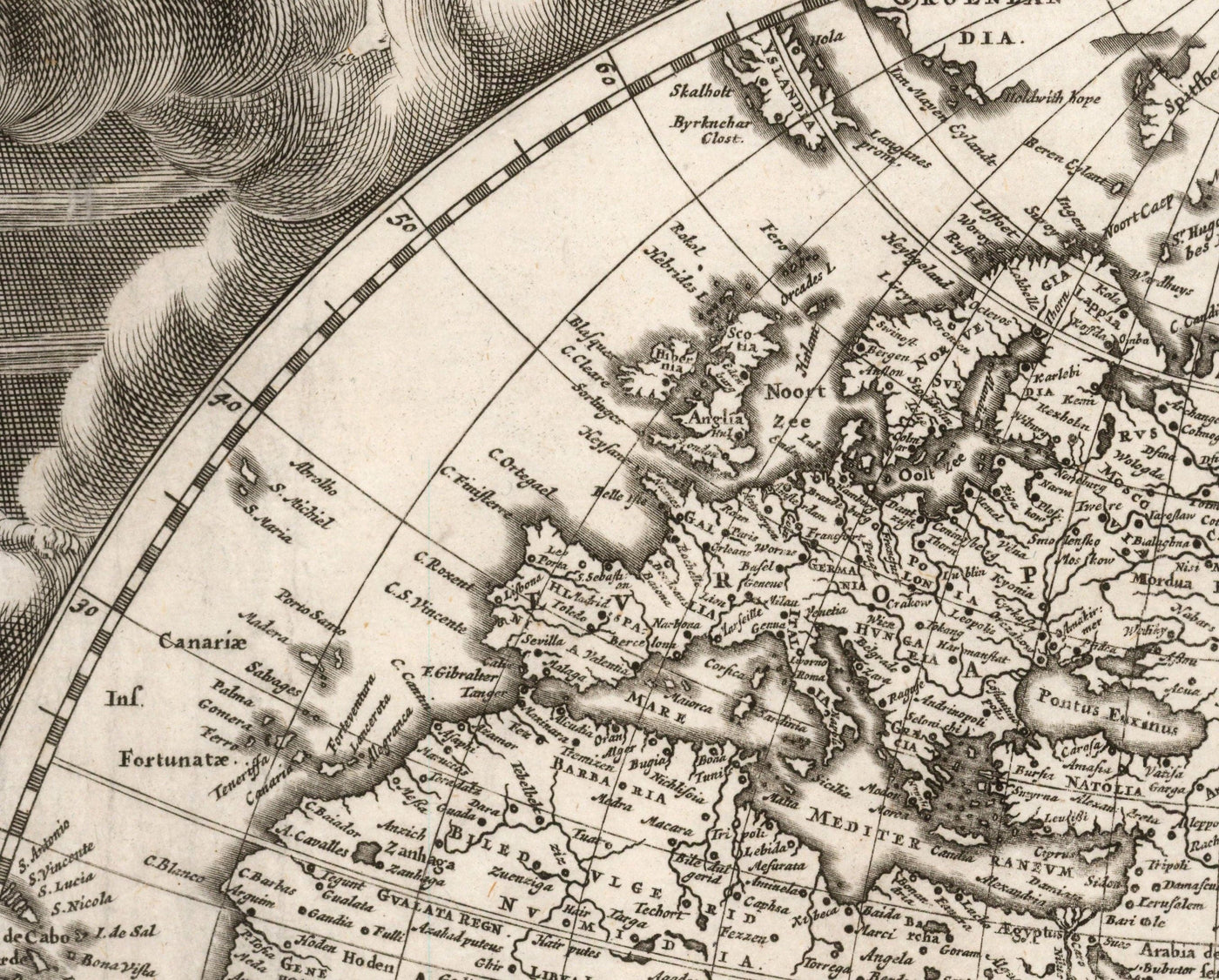 Old World Atlas Map, 1662 by Joan Blaeu - Rare Monochrome Wall Art