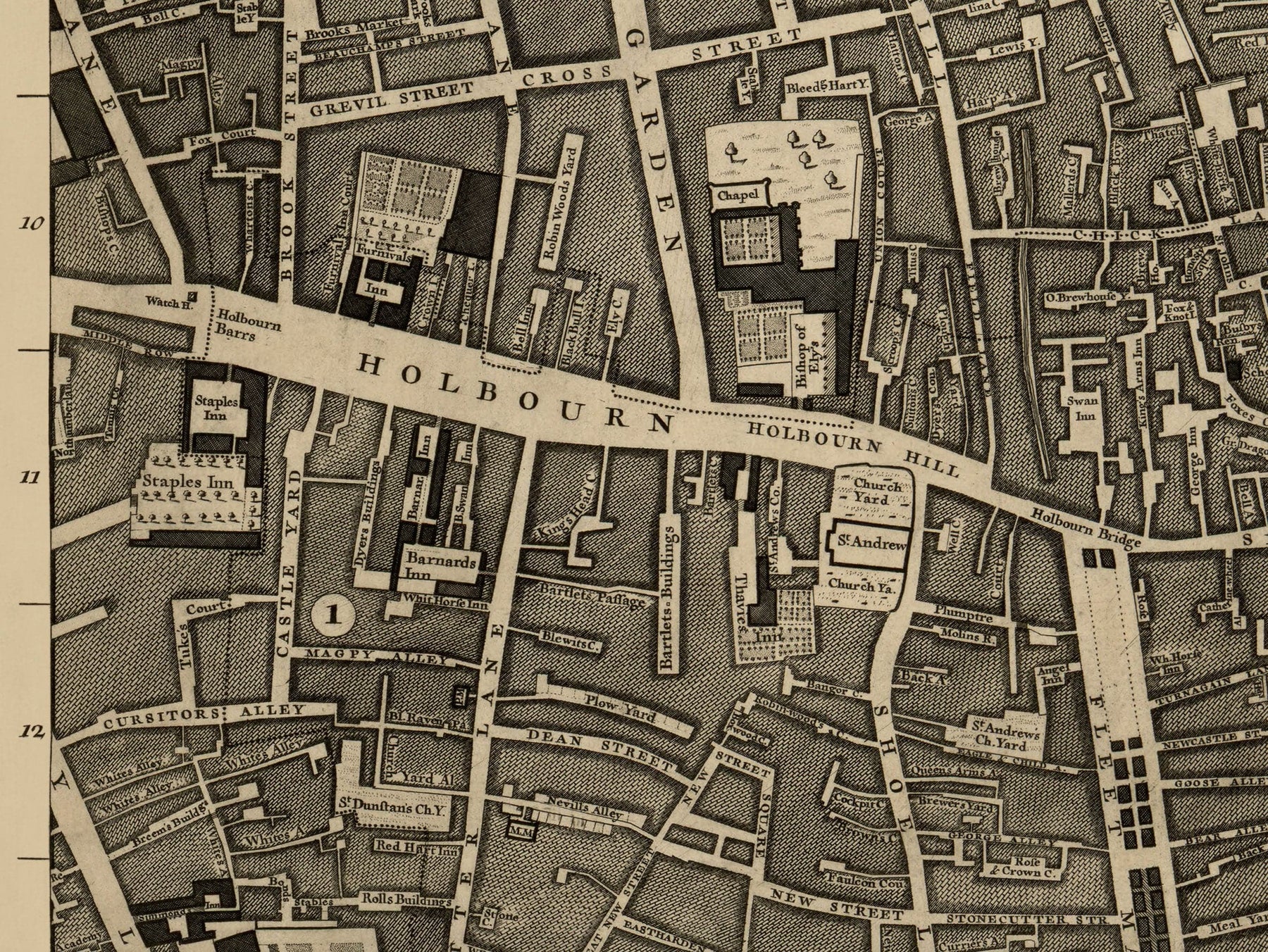 Old Map of London, 1746 by John Rocque, D1 - Holborn, Clerkenwell, Far ...