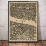 Ancienne carte de Londres, 1746 par John Rocque, E2 - London Bridge, City of London, Borough, Bermondsey, Monument, Cannon, Bank 